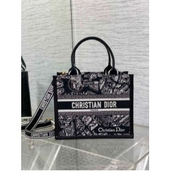 Borsa Dior piccola Book Tote con tracolla Ricamo Plan de Paris e pelle di vitello nera Borsa Dior piccola Book Tote con tracolla Ricamo Plan de Paris e pelle di vitello nera