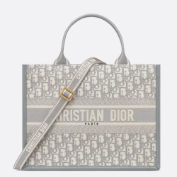 Replica Perfette Dior Medium Book Tote Bag con tracolla Oblique Embroidery e pelle di vitello grigia imitazioni