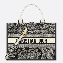 Borsa tote media Dior Book con tracolla Ricamo invertito Toile de Jouy