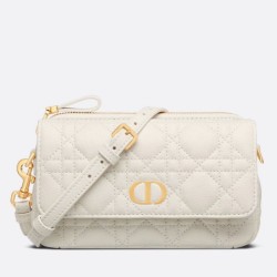 Replica Perfette Pouch Dior Caro In pelle di vitello Cannage bianca imitazioni
