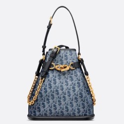 Borsa Dior C'est Media Jacquard Blu Denim Obliquo
