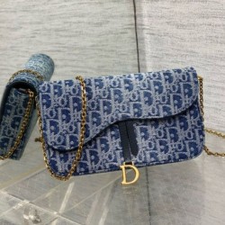Borsa a Tracolla Dior Saddle Chain Jacquard Blu Denim Obliquo Replica qualità specchio Replica Perfette Borsa a Tracolla Dior Saddle Chain Jacquard Blu Denim Obliquo imitazioni