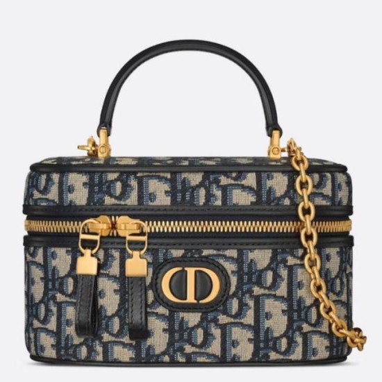 Dior 30 Montaigne Mini Vanity Case Blu Oblique Jacquard