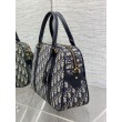 Dior D-Vibe Bowling Borsa grande Jacquard blu obliquo