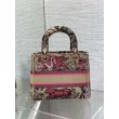 Dior Dioriviera Lady D-Lite Medium Bag Raffia con ricamo Toile de Jouy Sauvage rosa