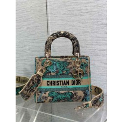 Dior Dioriviera Lady D-Lite Medium Bag Raffia con ricamo Toile de Jouy Sauvage verde