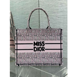 Dior Medium Book Tote Bag Pink Miss Dior Allover Embroidery
