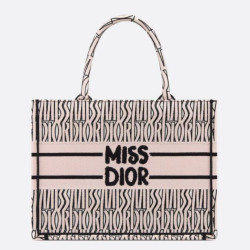 Dior Medium Book Tote Bag Pink Miss Dior Allover Embroidery