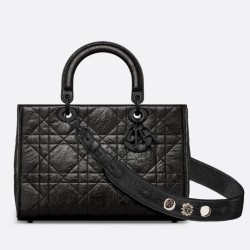 Dior Medium Lady D-Sire My ABCDior Bag Black Crinkled Calfskin