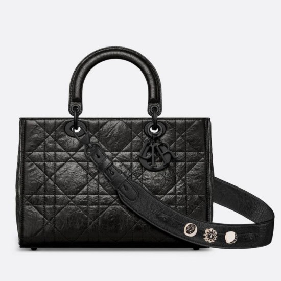 Dior Medium Lady D-Sire My ABCDior Bag Black Crinkled Calfskin