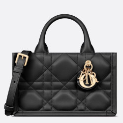 Dior Mini Book Tote Bag con Tracolla Nera Macrocannage Pelle di Vitello