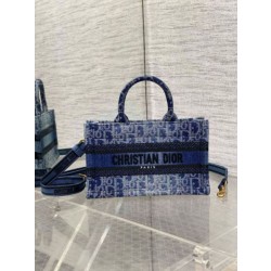 Dior Mini Book Tote con Tracolla Blu Denim Oblique Jacquard