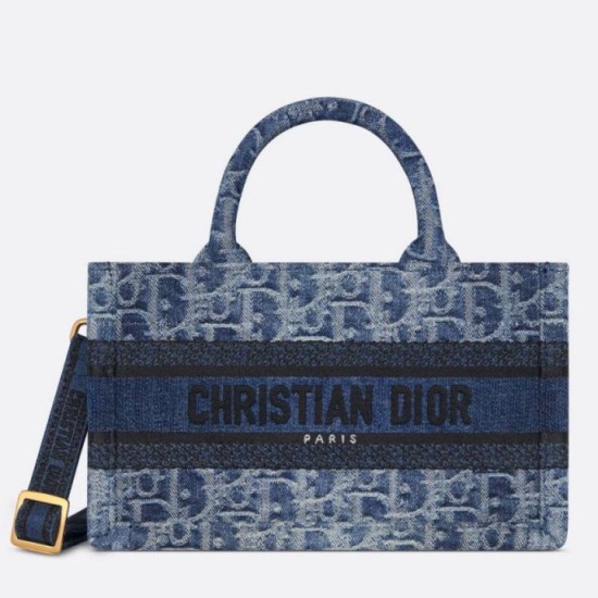 Dior Mini Book Tote con Tracolla Blu Denim Oblique Jacquard