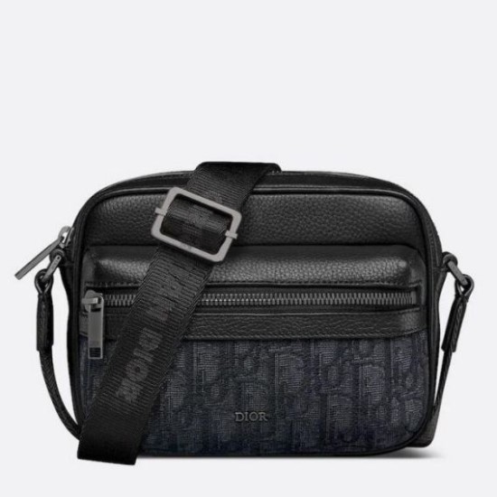 Dior Mini Rider 2.0 Borse Replica a tracolla con cerniera Nero Oblique con Nero