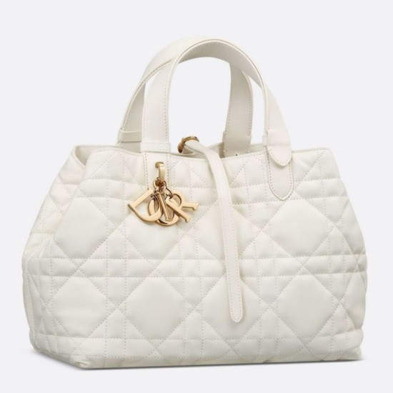 Dior Toujours Grande Borsa Macrocannage Pelle di Vitello Bianca