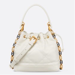 Borse Imitazioni a Secchiello Dior Piccola Jolie Pelle di Agnello Macrocannage Bianco