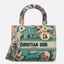 Replica Perfette Dior Dioriviera Lady D-Lite Medium Bag Raffia con ricamo Toile de Jouy Sauvage verde imitazioni