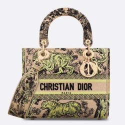 Replica Perfette Borsa Dior Dioriviera Lady D-Lite Media Raffia con Ricamo Toile de Jouy Sauvage Lime imitazioni