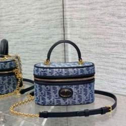 Dior 30 Montaigne Mini Vanity Case Blu Denim Oblique Jacquard Replica qualità specchio Replica Perfette Dior 30 Montaigne Mini Vanity Case Blu Denim Oblique Jacquard imitazioni