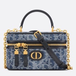 Replica Perfette Dior 30 Montaigne Mini Vanity Case Blu Denim Oblique Jacquard imitazioni