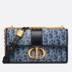 Replica Perfette Borsa Dior 30 Montaigne East-West con catena Blue Denim Oblique Jacquard imitazioni
