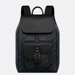 Replica Perfette Dior Saddle Zaino con patta Nero Oblique Jacquard imitazioni