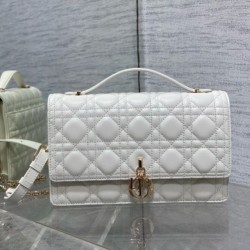 Borsa Dior Miss Dior con manico superiore Pelle di agnello Cannage bianca Replica qualità specchio Replica Perfette Borsa Dior Miss Dior con manico superiore Pelle di agnello Cannage bianca imitazioni