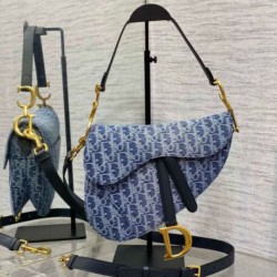 Borsa Dior Saddle con tracolla Blue Denim Oblique Jacquard Replica qualità specchio Replica Perfette Borsa Dior Saddle con tracolla Blue Denim Oblique Jacquard imitazioni