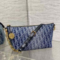 Borsa Dior Diorstar Hobo con catena Blue Denim Oblique Jacquard Replica qualità specchio Replica Perfette Borsa Dior Diorstar Hobo con catena Blue Denim Oblique Jacquard imitazioni