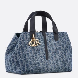 Borse Replica Dior Toujours media Blue Denim Oblique Jacquard