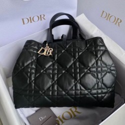 Borse Firmate Replica grande Dior Toujours Pelle di vitello Macrocannage nera qualità specchio Replica Perfette Borse Firmate grande Dior Toujours Pelle di vitello Macrocannage nera imitazioni