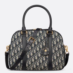 Dior D-Vibe Bowling Borsa grande Jacquard blu obliquo