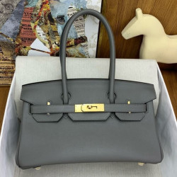 Borsa a spalla Hermès Birkin Light 29 Etain in pelle di vitello Swift