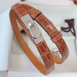Qualità superiore replica Cintura Hermès Kelly 18 Caramello Alligatore Lucido