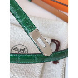 Alta gamma replica Cintura Hermès Kelly 18 in alligatore lucido color malachite