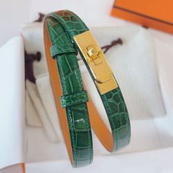 Alta gamma replica Cintura Hermès Kelly 18 in alligatore lucido color malachite