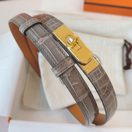 Cintura Hermès Kelly 18 in alligatore lucido color tourterelle