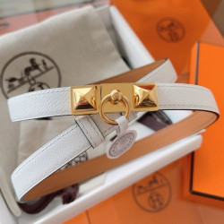 Pari all'originale replica Cintura Hermès Rivale 18 con fibbia Rivale in vitello Epsom bianco