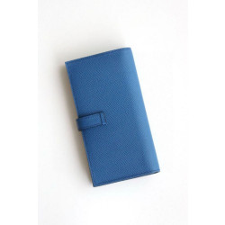 Dettagli perfetti Replica Portafoglio lungo Hermès Bearn fatto a mano in pelle di vitello Epsom blu Francia imitazione Outlet