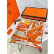falso Scialle Hermès Etriers Fantaisie Arancione 140