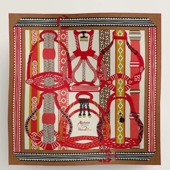falso Scialle Hermès Etriers Fantaisie Noisette 140