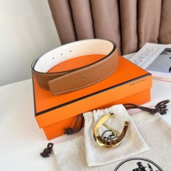 Replica qualità specchio Cintura Hermès Luck reversibile, 38 mm, pelle di vitello Epsom Oro e Bianco