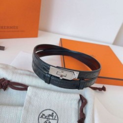 Replica qualità specchio Cintura Hermès Kelly 18 in alligatore nero lucido