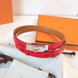 Replica Cintura Hermès Kelly 18 in alligatore rosso lucido Replica qualità specchio Cintura Hermès Kelly 18 in alligatore rosso lucido