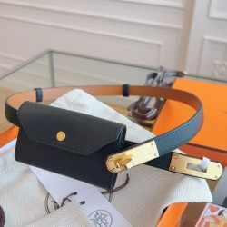 Replica qualità specchio Cintura Hermès Kelly Pocket 18 in vitello Epsom nero