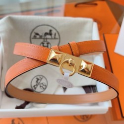 Replica Cintura Hermès Rivale 18 con fibbia Rivale pelle di vitello Epsom Arancione