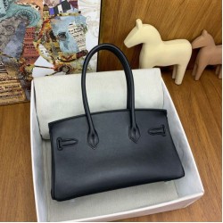 Replica qualità specchio Borsa a spalla Hermès Birkin Light 29 nera in pelle di vitello Swift