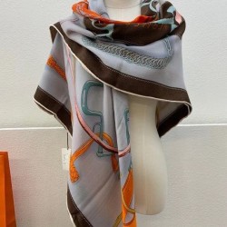 Replica qualità specchio Scialle Hermes Beige Projets Carres 140