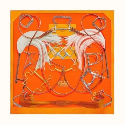 Replica qualità specchio falso  Scialle Hermes Orange Projets Carres 140