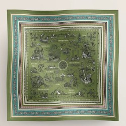 Replica qualità specchio Qualità superiore replica Scialle Hermès Verde Nautical Tattoos Bandana 140